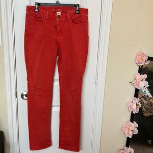 Slightly curvy, straight leg, orange Eddie Bauer jeans. 16” flat waist. 32” ins